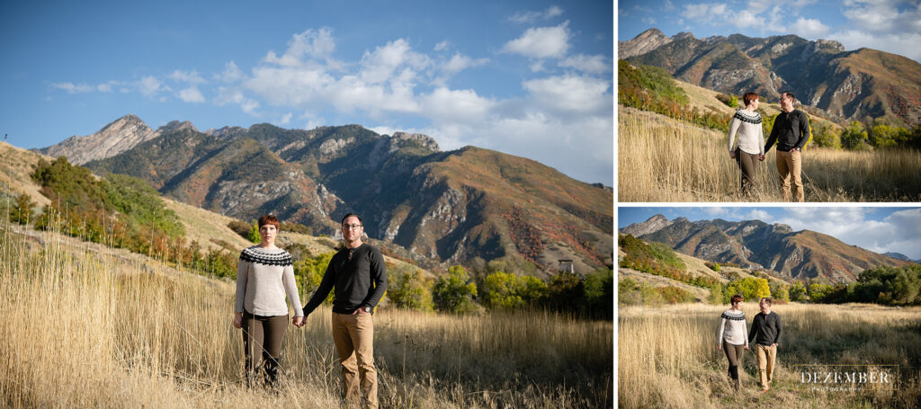 Couple in field with mountains