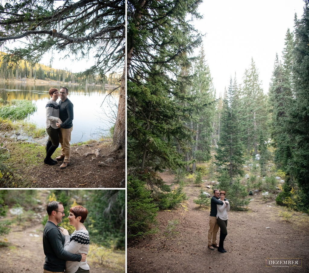 Newly engaged pose in forest