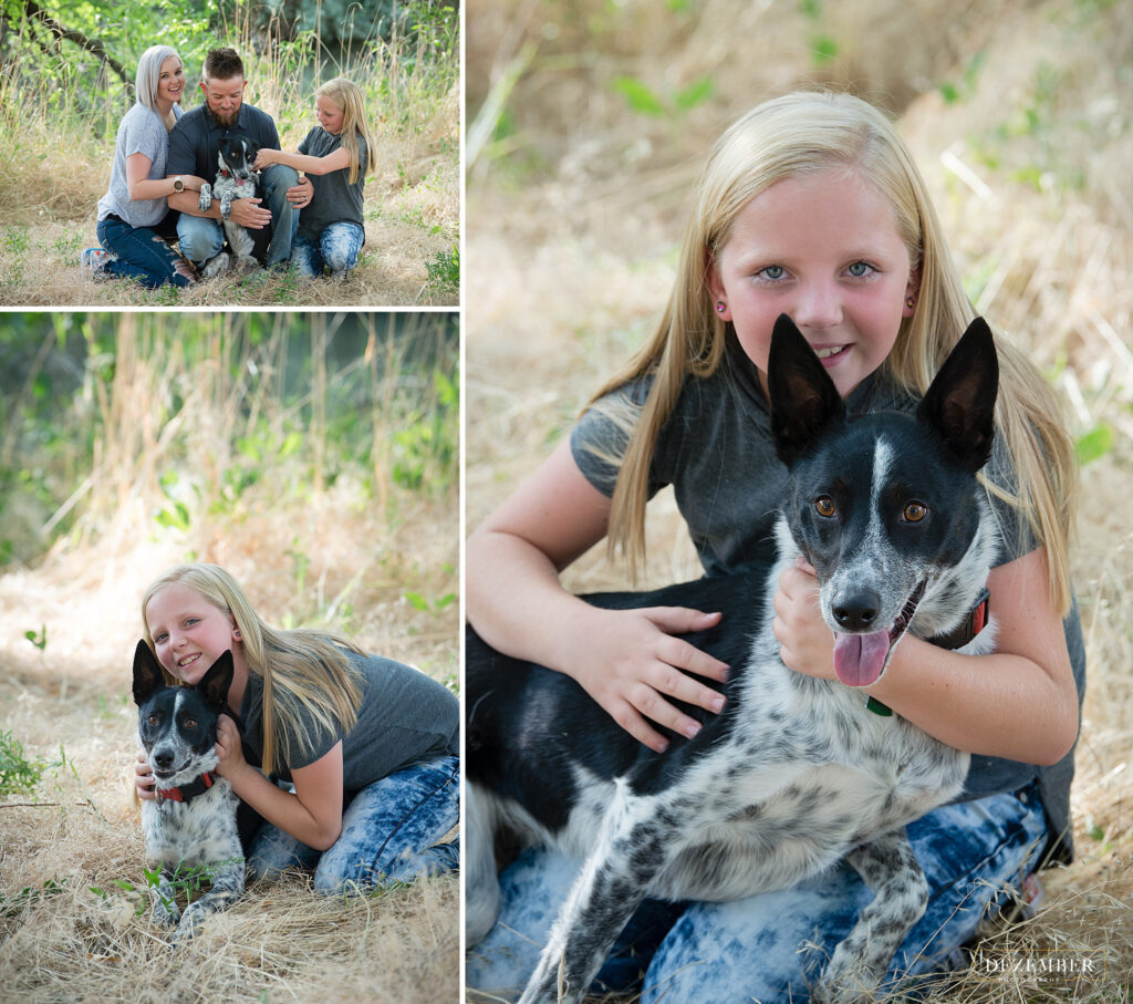 Girl poses with her puppy