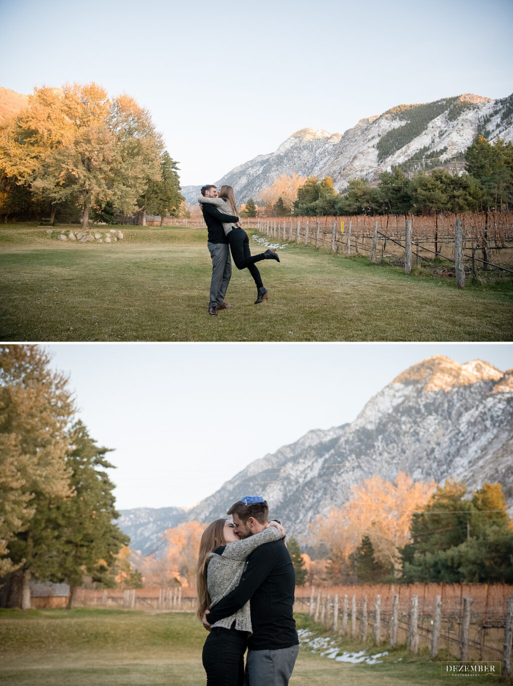 Engagement session at La Caille with mountain background