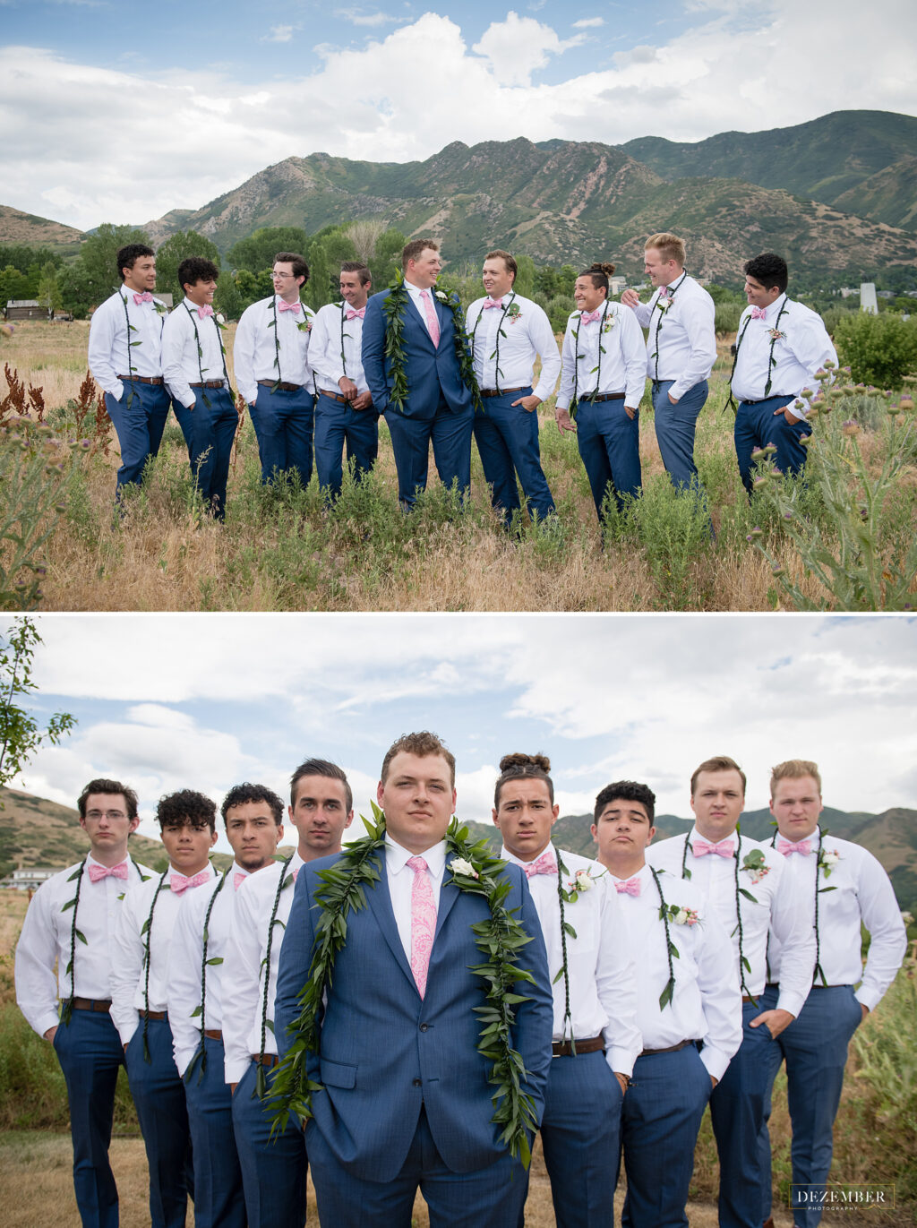 The groomsmen stand behind the groom