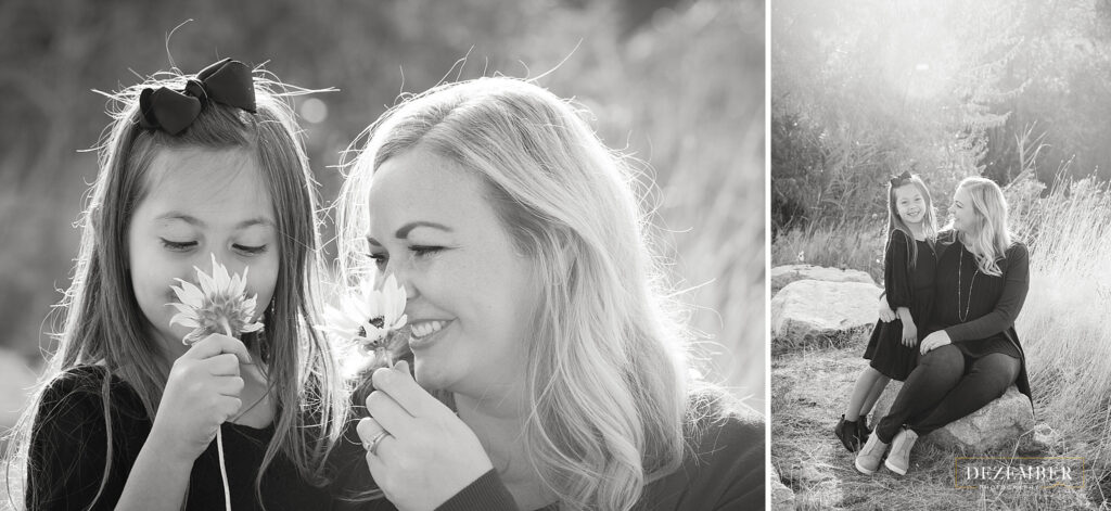 Mom and daughter black and white portrait