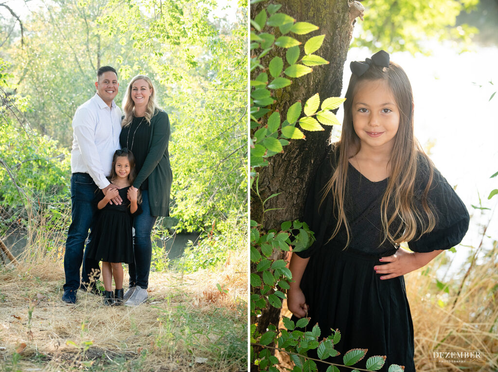 Girl and her family smile for portraits in the park