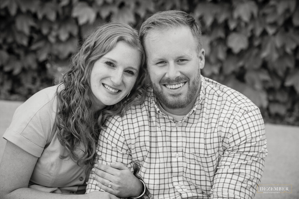 Black and white of engaged couple