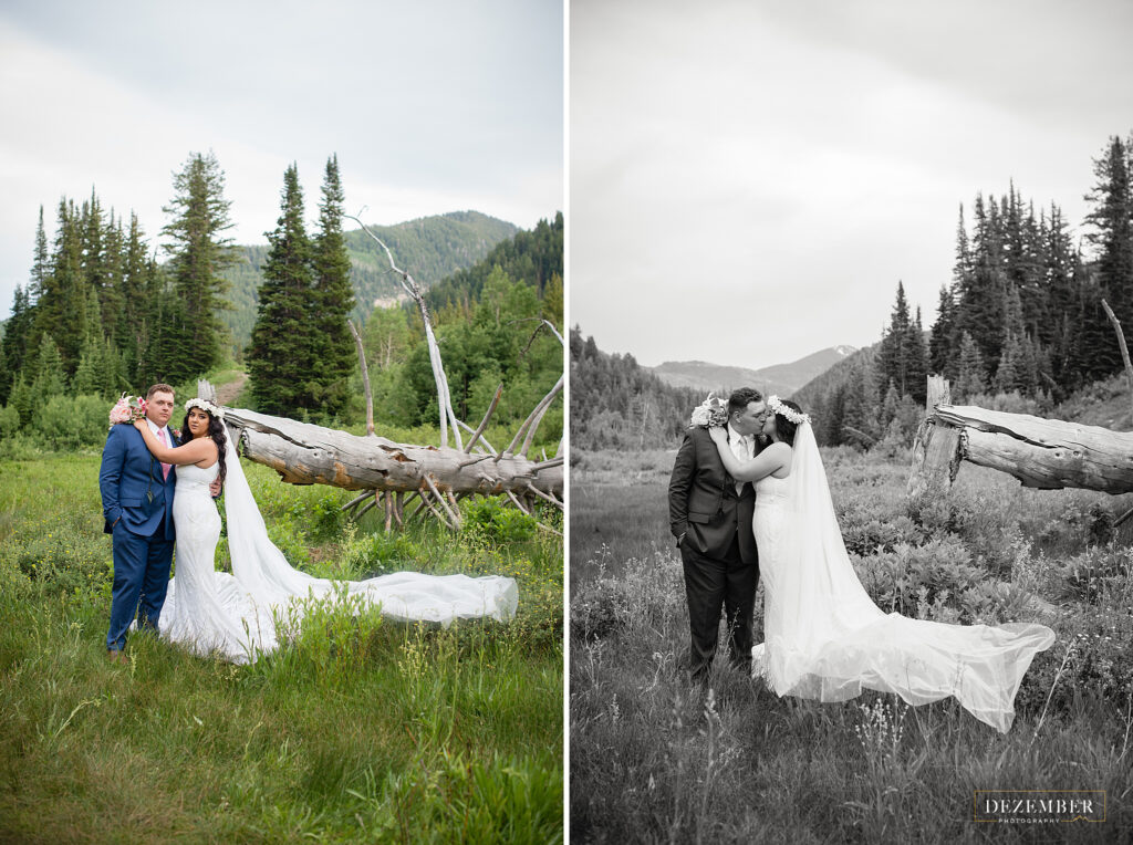 Bride and groom in Big Cottonwood Canyon