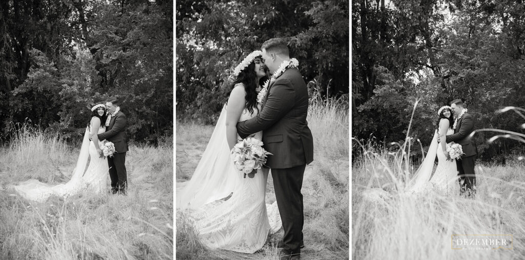 Bride and groom black and white portraits