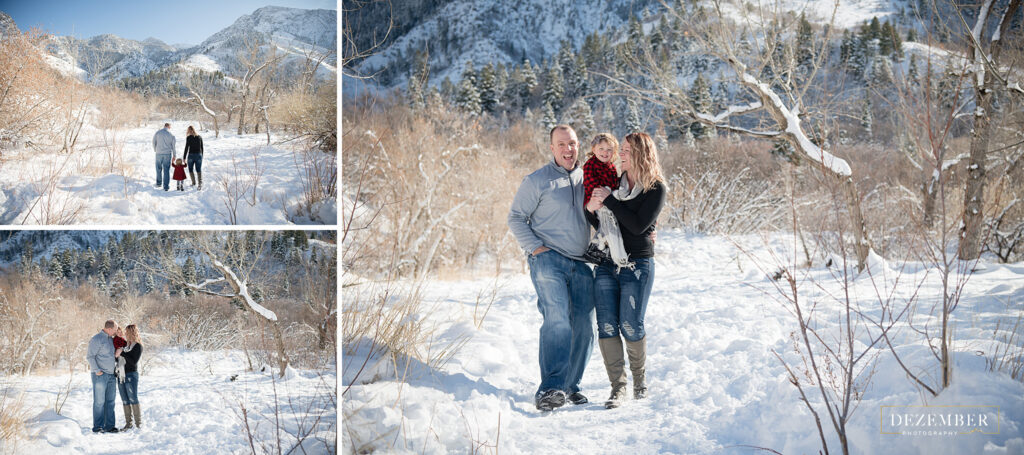 Couple holds their daughter for family portraits