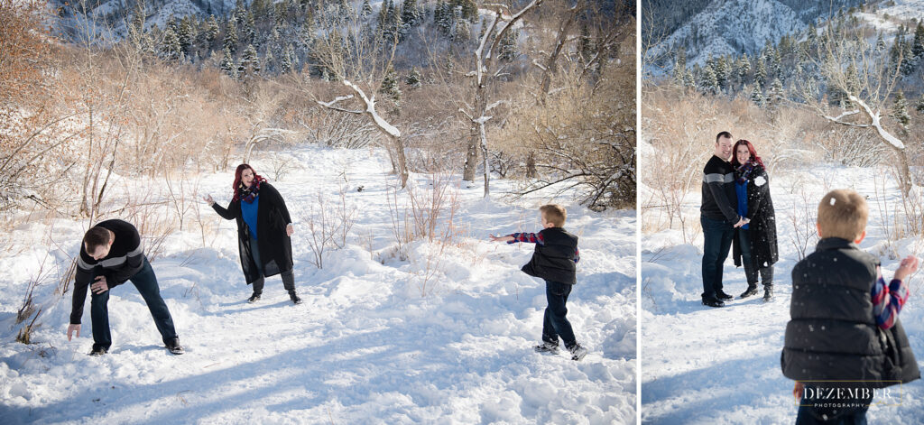 Dezember photography family snowball fight