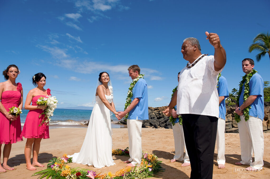 Excited bride on the beach in Maui