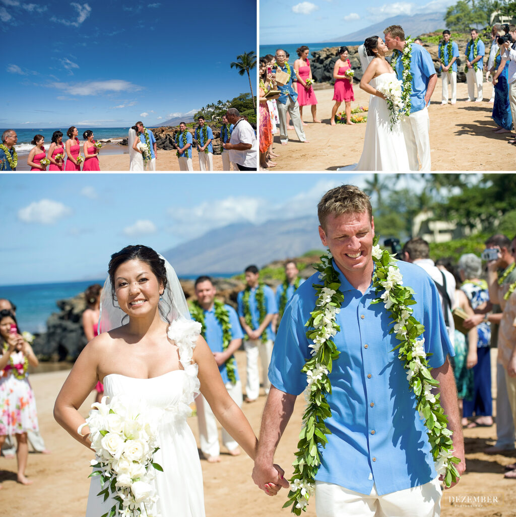 Bride and groom Maui beach ceremony