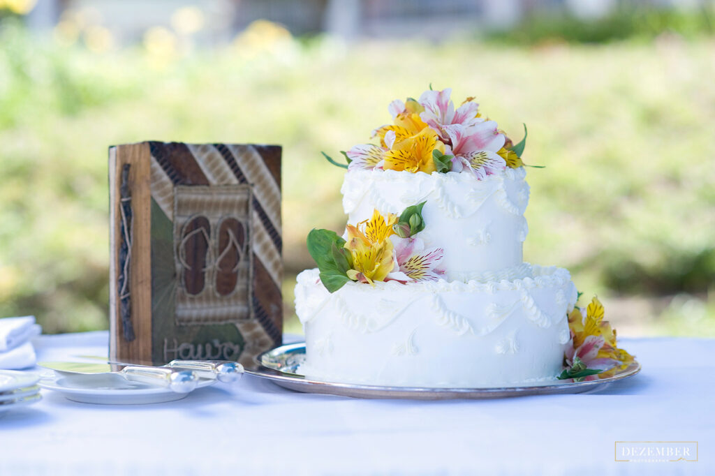 Wedding cake with tropical flowers