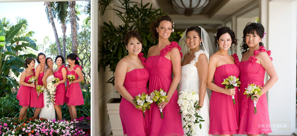 Bridesmaids with tropical bouquets