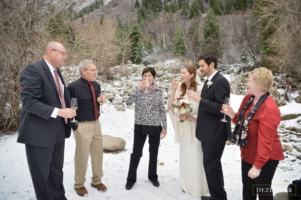 Champagne toasts after intimate little cottonwood wedding