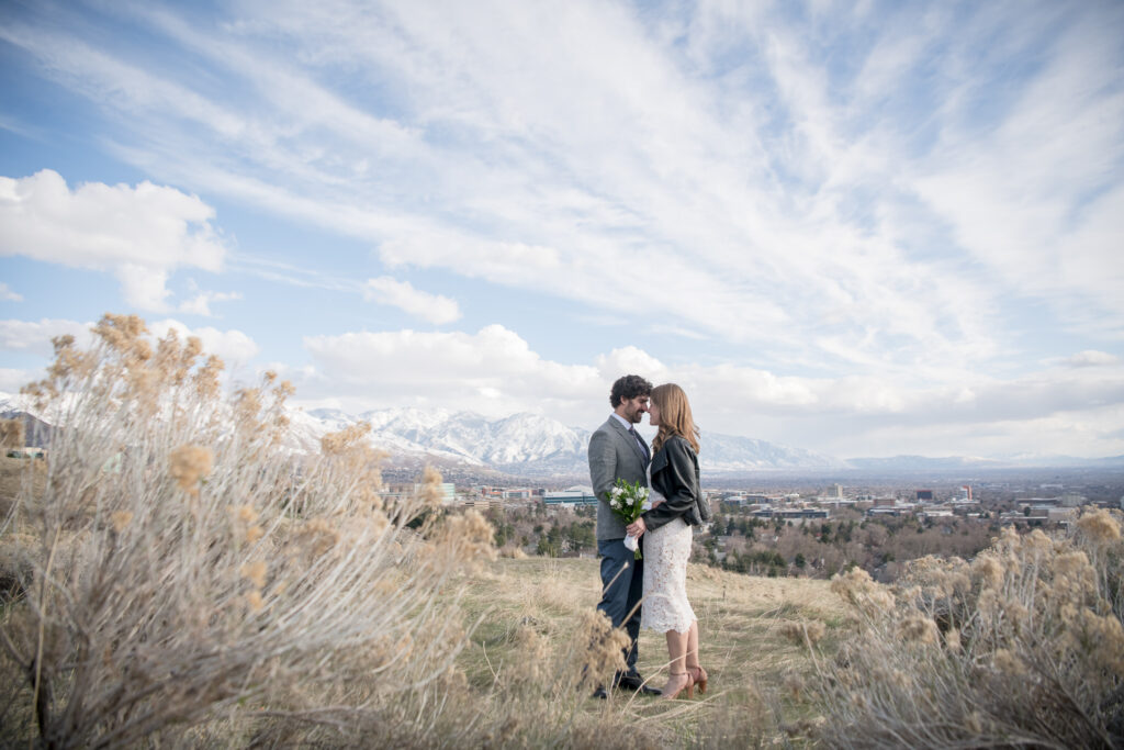 Salt Lake City overlook with married couple
